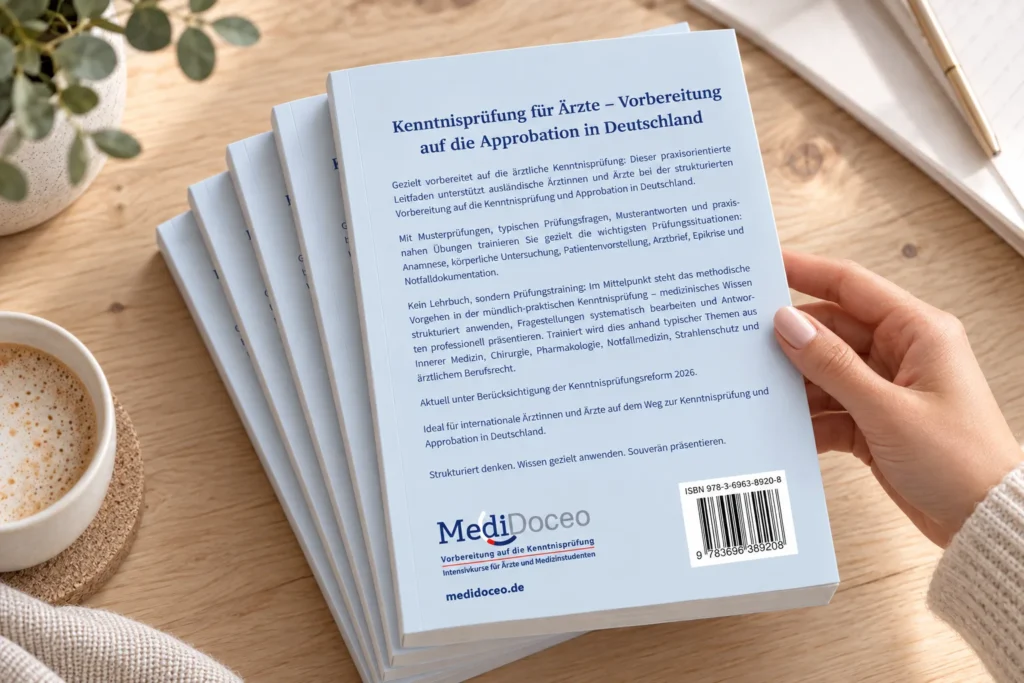 Rückseite des MediDoceo Vorbereitungsbuchs mit Inhaltsbeschreibung und ISBN 978-3-6963-8920-8